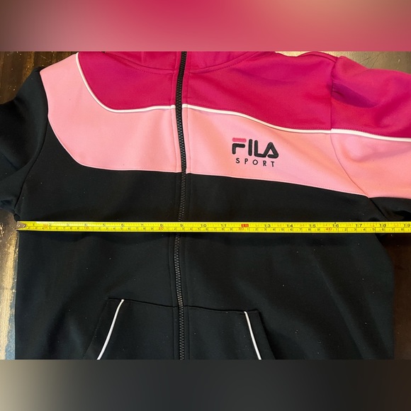 FILA athletic pink and black athletic full zip jacket size L with puff shoulder - Picture 7 of 13
